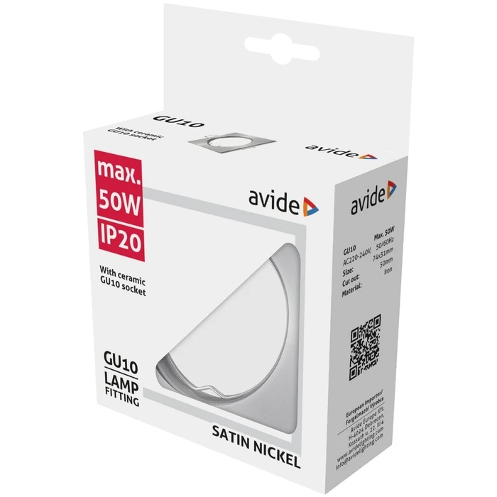 Χωνευτό Σποτ Avide GU10 Πλαίσιο Τετράγωνο Σατέν Νίκελ