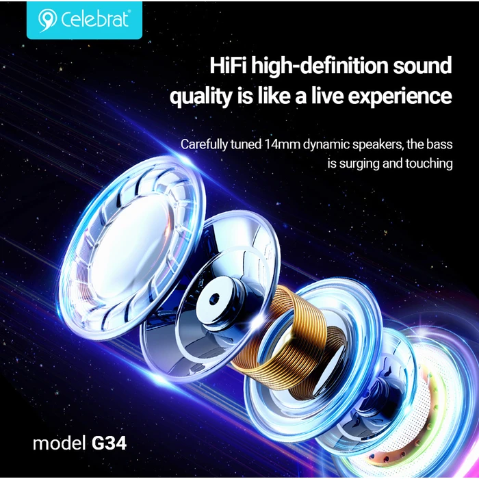 Handsfree Ακουστικά Celebrat G34, 3.5mm σύνδεση, 14mm, 1.2m, Λευκά