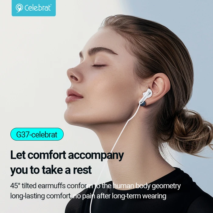 Handsfree Ακουστικά Celebrat G37, USB-C σύνδεση, 14.2mm, 1.2m, Λευκά