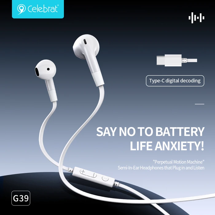 Celebrat G39 Earbuds Handsfree Ακουστικά με Βύσμα USB-C Μαύρο