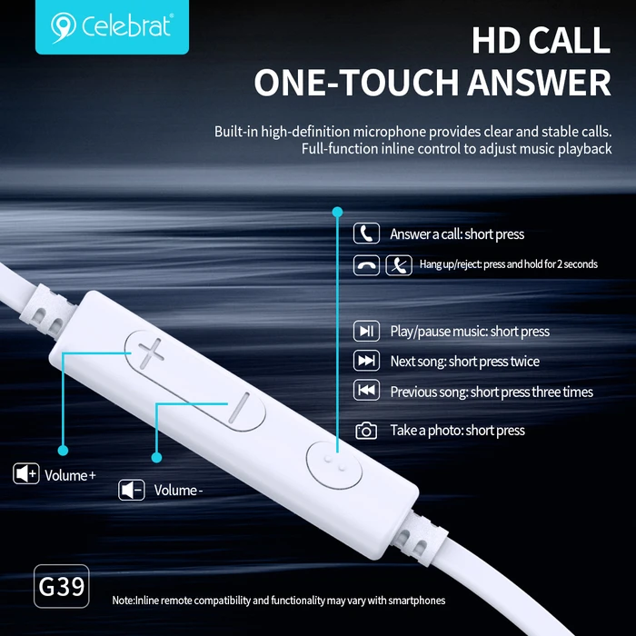 Celebrat G39 Earbuds Handsfree Ακουστικά με Βύσμα USB-C Λευκό
