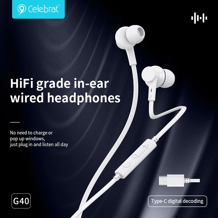 Celebrat G40 In-ear Handsfree Ακουστικά με Βύσμα USB-C Μαύρο