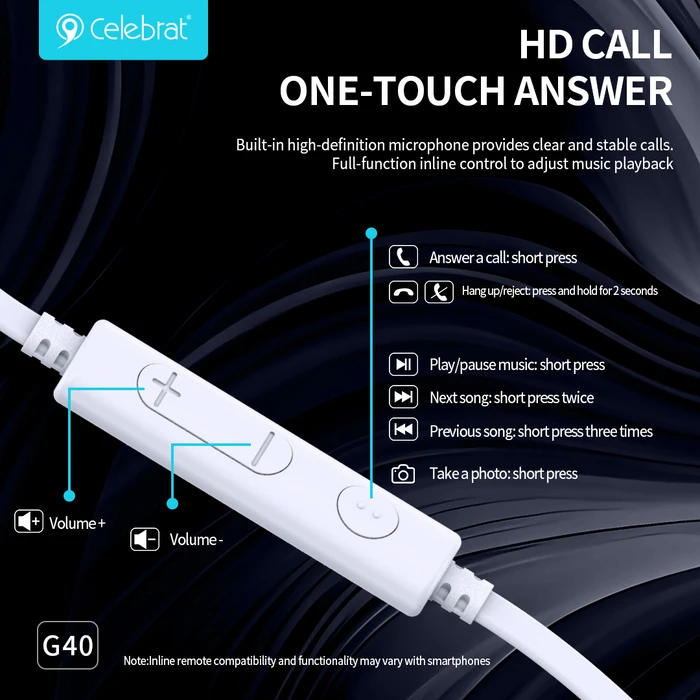 Celebrat G40 In-ear Handsfree Ακουστικά με Βύσμα USB-C Λευκό