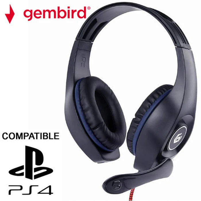 Gaming Headset Gembird Gaming With VOLUME CONTROL PC/PS4 BLUE-Black