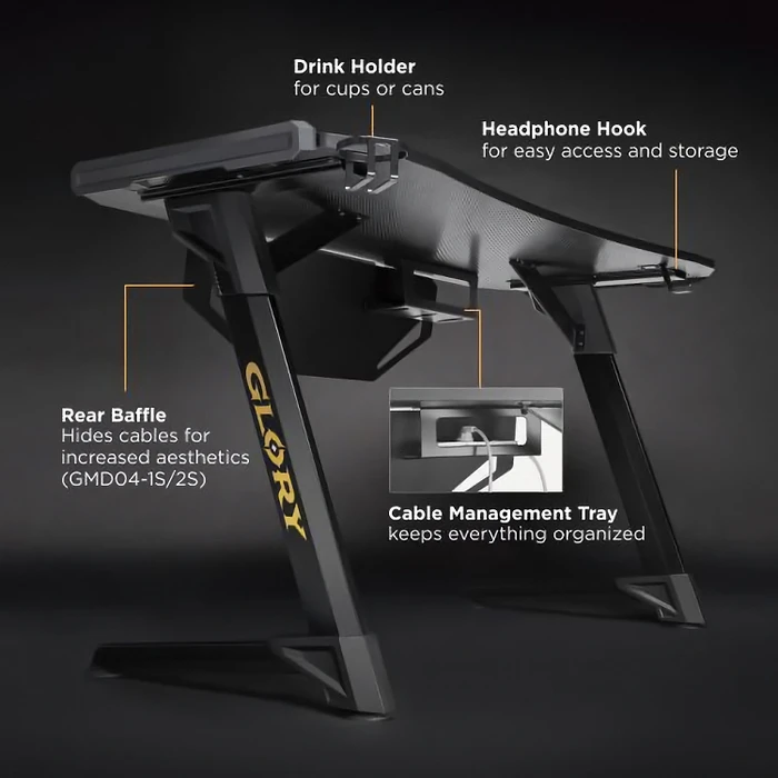 Γραφείο Gaming Brateck Glory GMD04-1S, 1200x600mm, RGB, μαύρο