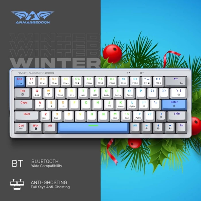 Gaming Πληκτρολόγιο Armaggeddon Trimode Mech Rgb Linear 63Keys Gmk-100 Winter