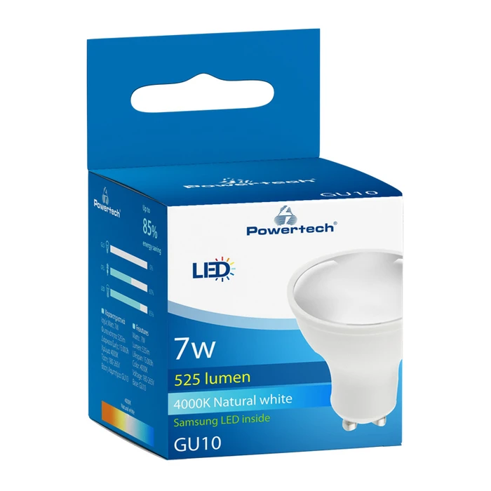 Λάμπα LED Powertech spot GU10-002, 7W, 4000K, GU10, Samsung LED