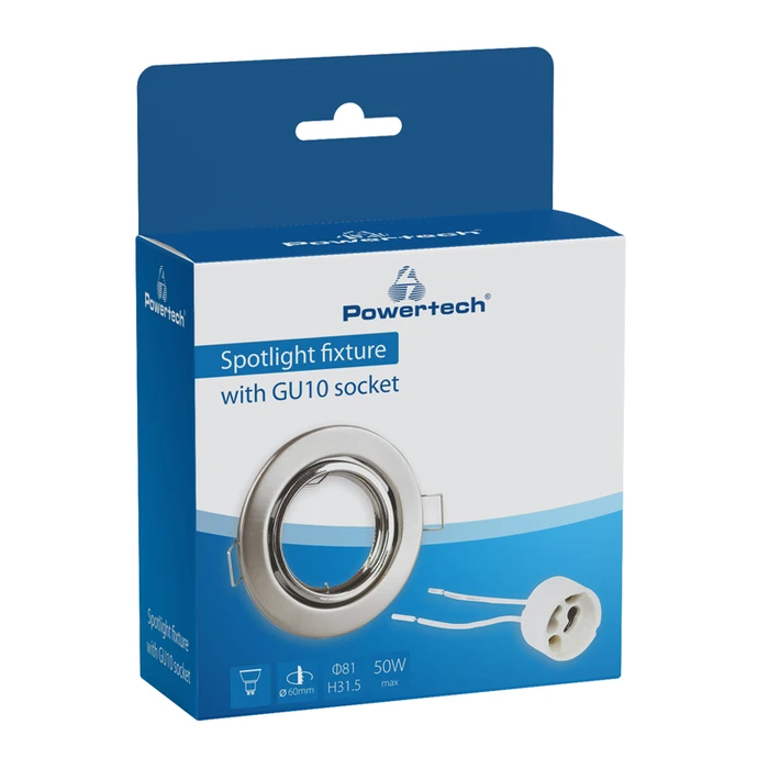 Σποτ Powertech μεταλλικό πλαίσιο & ντουί GU10-003, χωνευτό, 81x31.5mm