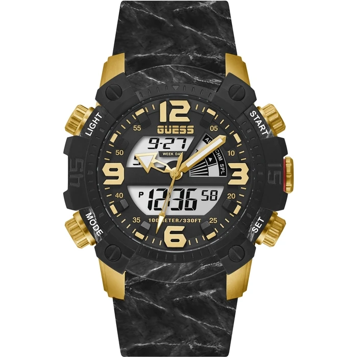 Ανδρικό Ρολόι Guess Gw0421G2 (50mm) Καουτσούκ Λουράκι Μαύρο