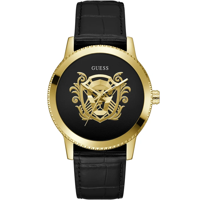 GUESS Men's Quartz Watch GW0566G1 (44 mm) - Gold Case, Black Dial, Black Leather Strap
