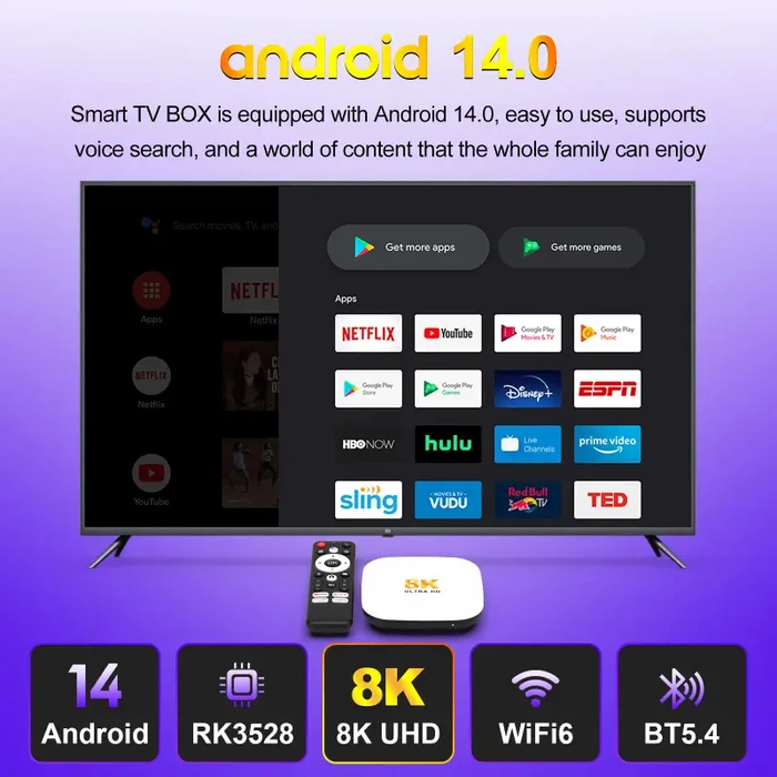 H96 MAX TV Box M2 Plus, 8K, 4GB RAM & 32GB ROM, WiFi 6, Bluetooth 5.4, Android 14