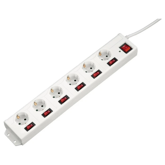 Πολύπριζο Με 7 Διακόπτες Hama Socket Line 6+1 XL 6 Θέσεων Λευκό