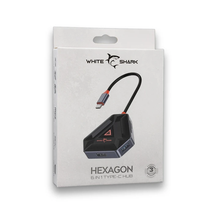 USB HUB White Shark 6in1 Type-C Black/Silver