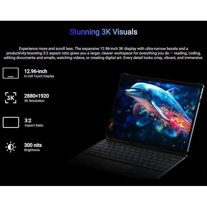 CHUWI Hi10 Max tablet 12.96" 12GB/512GB με πληκτρολόγιο & θήκη kickstand, Windows 11 Pro, Γκρι