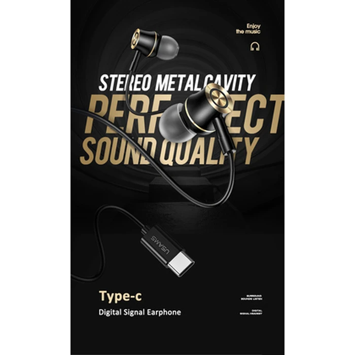 Handsfree Ακουστικά Usams US-SJ482, Type-C, 10mm, 1.2m, πράσινα