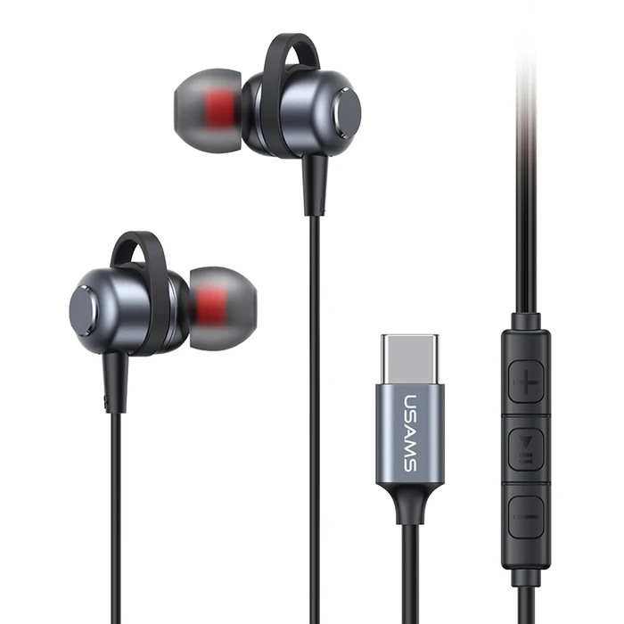 USAMS Earphones with Microphone US-SJ758 USB-C Metal 1.2m Grey