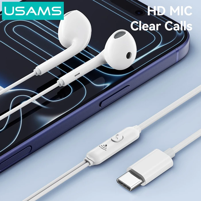 Usams Ep-50 In-ear Handsfree Ακουστικά με Βύσμα USB-C Λευκό