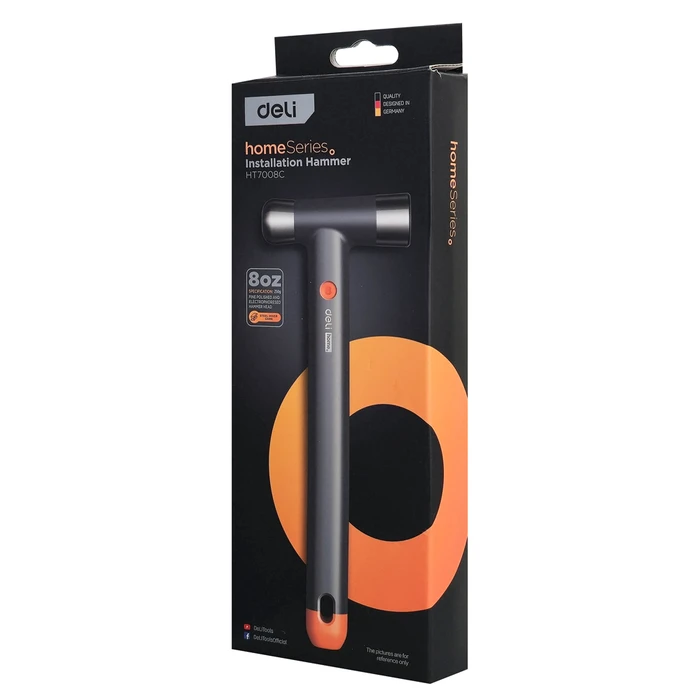 Σφυρί Deli Μπάλας Ht7008C με Αντιολισθητική Λαβή, 250Gr, 245Mm, Γκρι/Πορτοκαλί