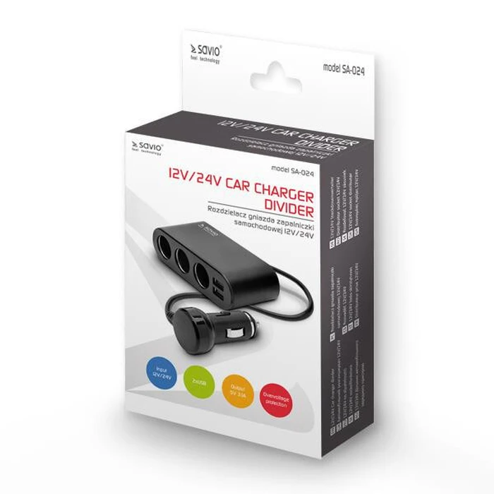 Αντάπτορας Αυτοκινήτου Savio Car lighter socket splitter 12/24V SA-024