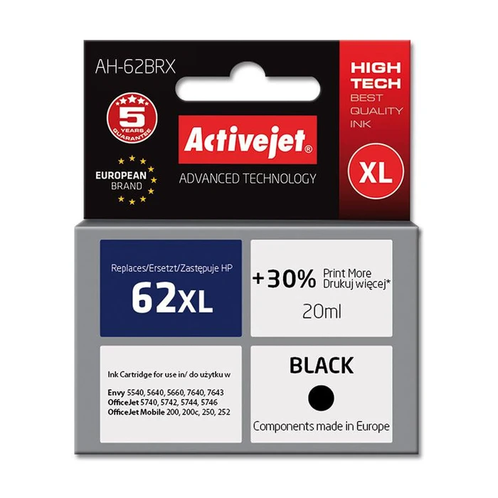 Μελάνι Συμβατό Activejet AH-62BRX Black για Hewlett Packard 62XL C2P05AE