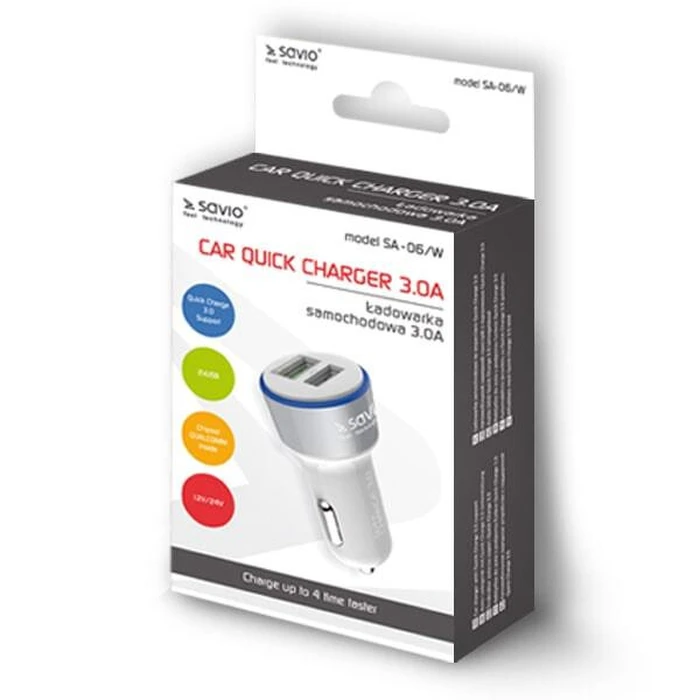 Φορτιστής Αυτοκινήτου Savio Car Quick charger Savio SA-06/W 3.0A, 2xUSB