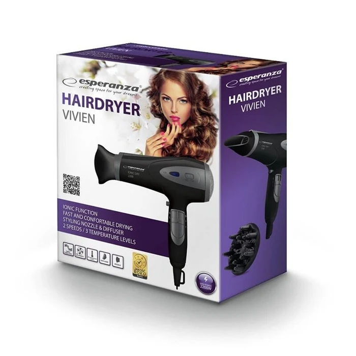 Πιστολάκι Μαλλιών Esperanza Ionic Viven EBH005K 2200W Black