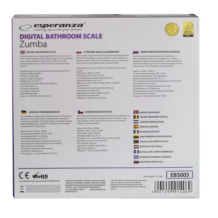 Ζυγαριά Μπάνιου Esperanza Zumba EBS005 White