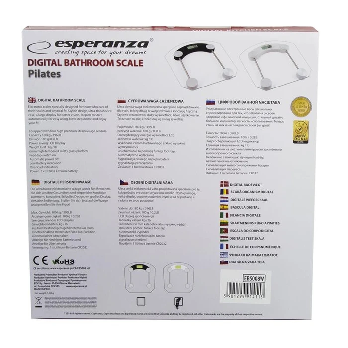 Ζυγαριά Μπάνιου Esperanza Pilates EBS008W Transparent