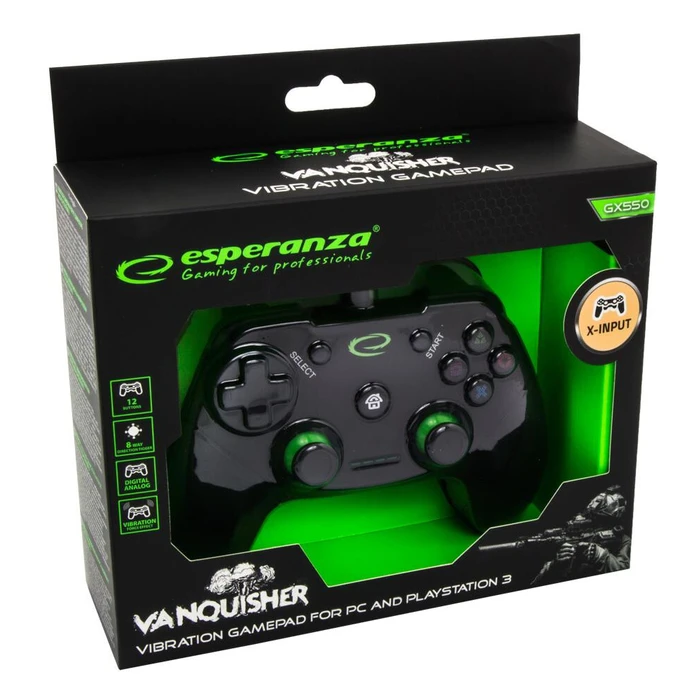 Gamepad Esperanza Vanquisher EGG110K PC/PS3 Black Green