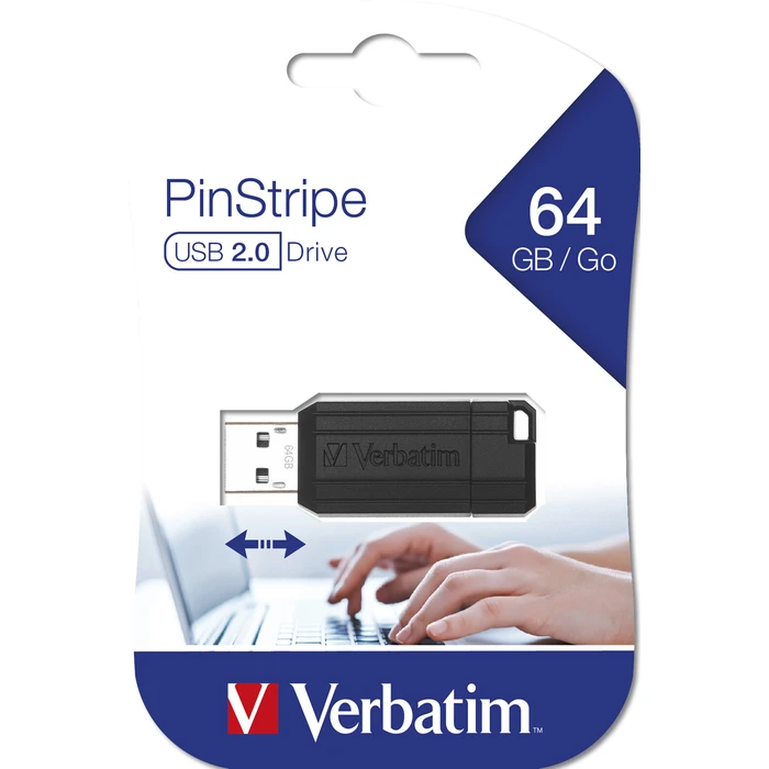 USB Flash 64GB Verbatim 2.0 Pin Stripe Black