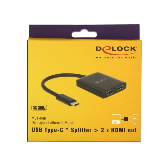 Splitter Delock USB-C (DP Alt Mode) to 2xHDMI out 4K 30Hz