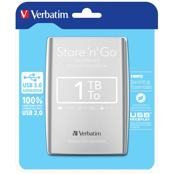 Εξωτερικός Σκληρός Δίσκος 2,5 1TB Verbatim Store N Go Portable USB 3.0 Silver