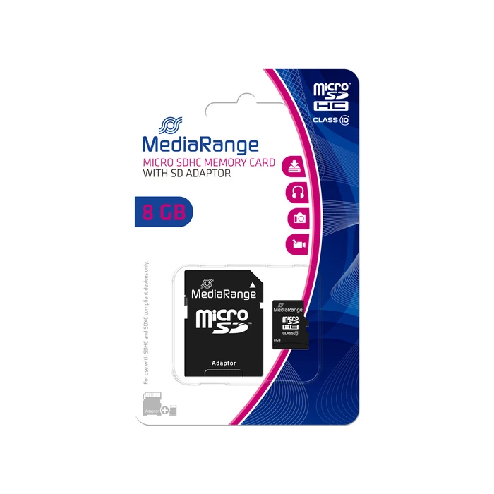 Κάρτα Μνήμης Micro-SD MediaRange 8GB SD CL.10 Adapter