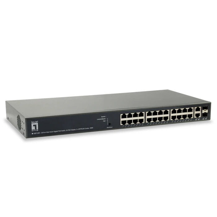 Network Switch 24-port LevelOne GE GEP-2651 2xGSFP 185W PoE+