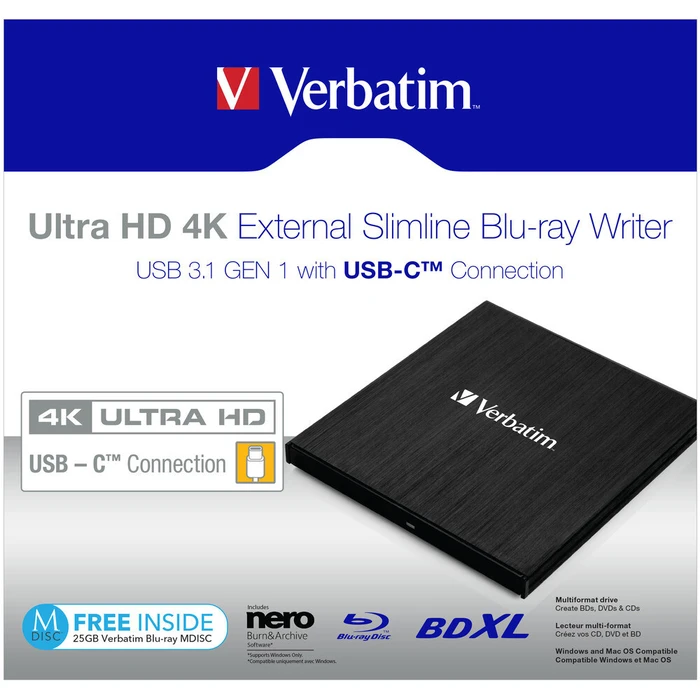 Εξωτερικό Blu-ray RW Verbatim Slimline USB3.1 Type C