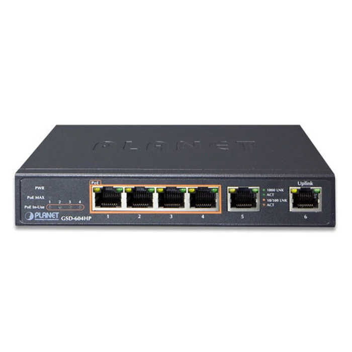 Network Switch Planet 4-Port 10/100/1000T 802.3at PoE + 2-Port