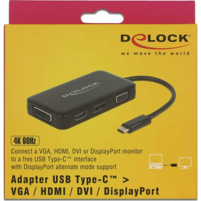 Docking Station Delock USB-C to VGA/HDMI/DVI/DP Black