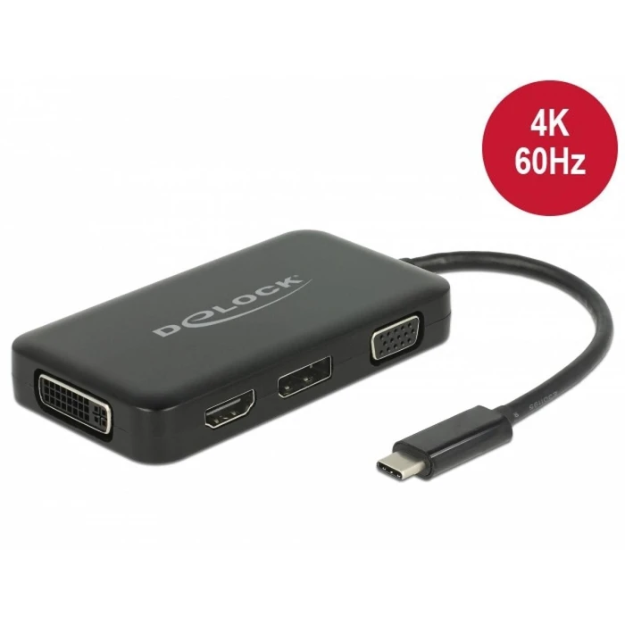 Docking Station Delock USB-C to VGA/HDMI/DVI/DP Black