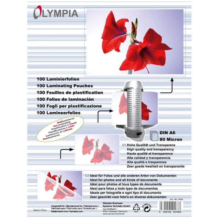 Φύλλα Πλαστικοποίησης Olympia 9168 Α6 80microns 100τμχ