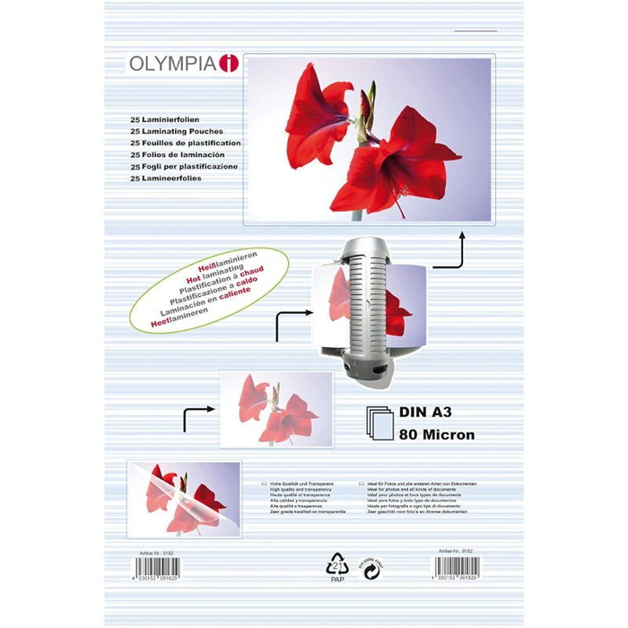 Φύλλα Πλαστικοποίησης Olympia 9182 Α3 80microns 25τμχ