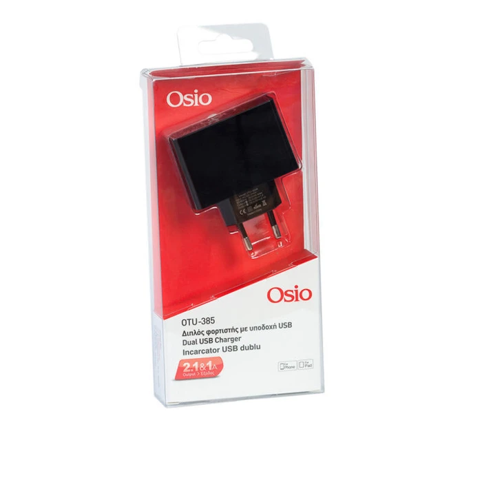 Φορτιστής USB Πρίζας Osio OTU-385B 2 USB και LED