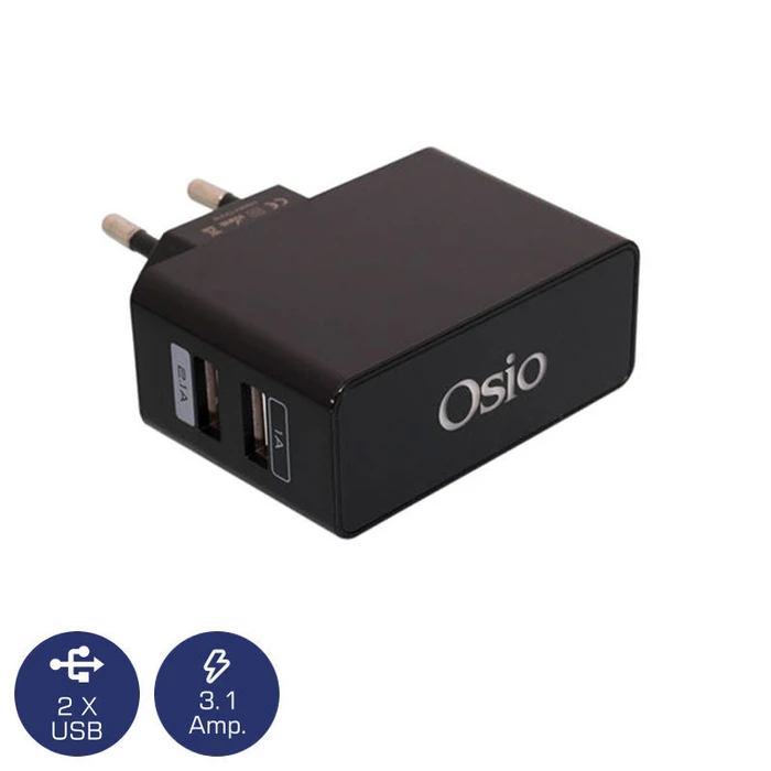 Φορτιστής USB Πρίζας Osio OTU-385B 2 USB και LED