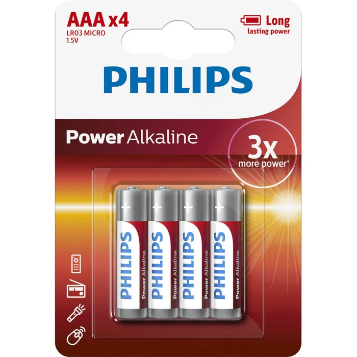 Αλκαλικές Μπαταρίες Philips LR03P4B/10 Power Alkaline 4τμχ AAA