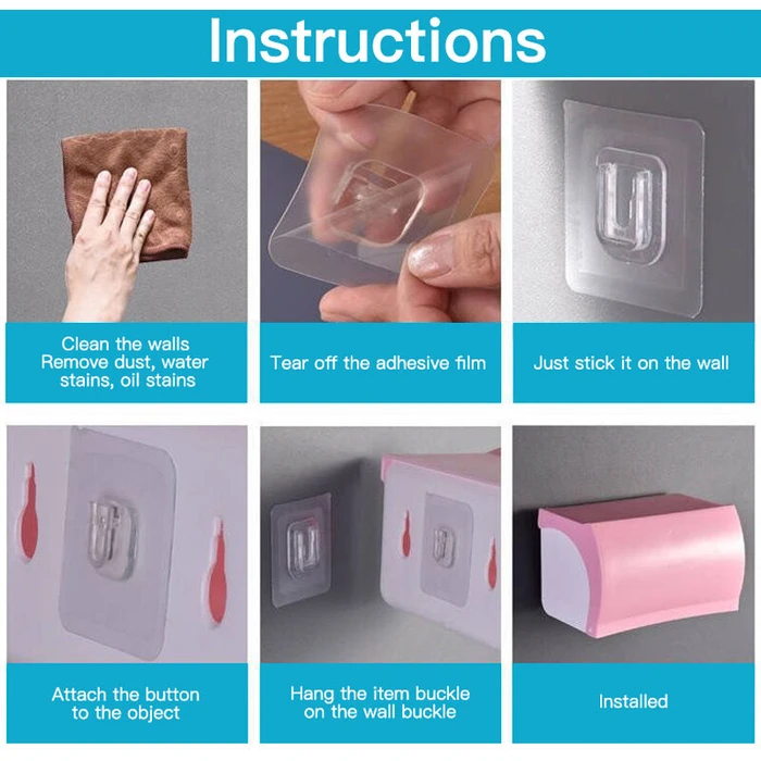 Αυτοκόλλητες Βάσεις HUH-0079, 2 Όψεων, 6 X 6Cm, Διάφανο, 5 Ζεύγη