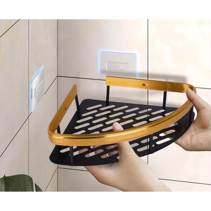 Γωνιακό Ράφι Τοίχου Home Use HUH-0157, Αλουμινίου, 28X5.5X21Cm, Χρυσό