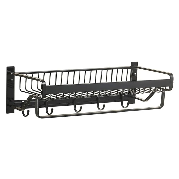 Κρεμάστρα με Ράφι Home Use HUH-0164, Μεταλλική 57X22X13Cm, Μαύρη