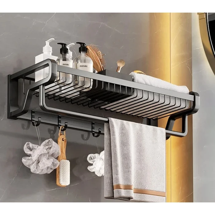 Κρεμάστρα με Ράφι Home Use HUH-0164, Μεταλλική 57X22X13Cm, Μαύρη