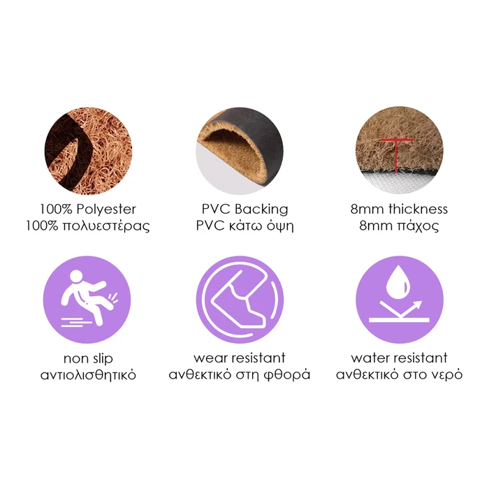 Πατάκι Εισόδου Home Use HUH-0205, Αντιολισθητικό, 60X40cm, 8Mm Πάχος, Καφέ