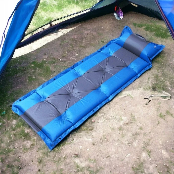 Αυτοφούσκωτο Στρώμα Home Use HUH-0237 με Μαξιλάρι, Μονό, 192X60X3Cm, Μπλε/Γκρι