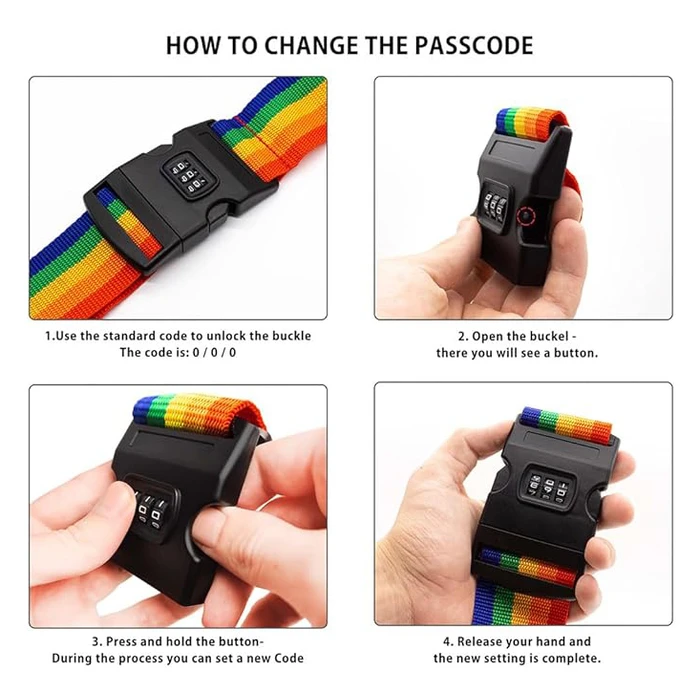 Ιμάντας Βαλίτσας Home Use HUH-0241 με Συνδυασμό, Ρυθμιζόμενος, 2M, Πολύχρωμος